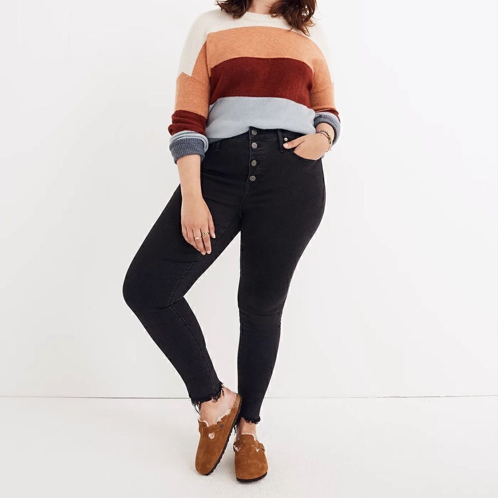 Madewell 9" Mid-Rise Skinny Jeans in Berkeley Black: Button-Through Edition 34